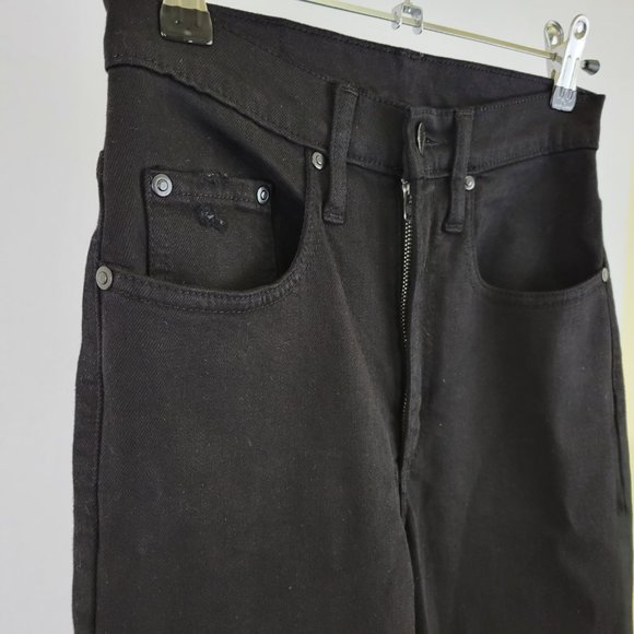 NOBODY Denim Belle High Rise Flare Crop Distressed Torn Jean, Black - Picture 6 of 15